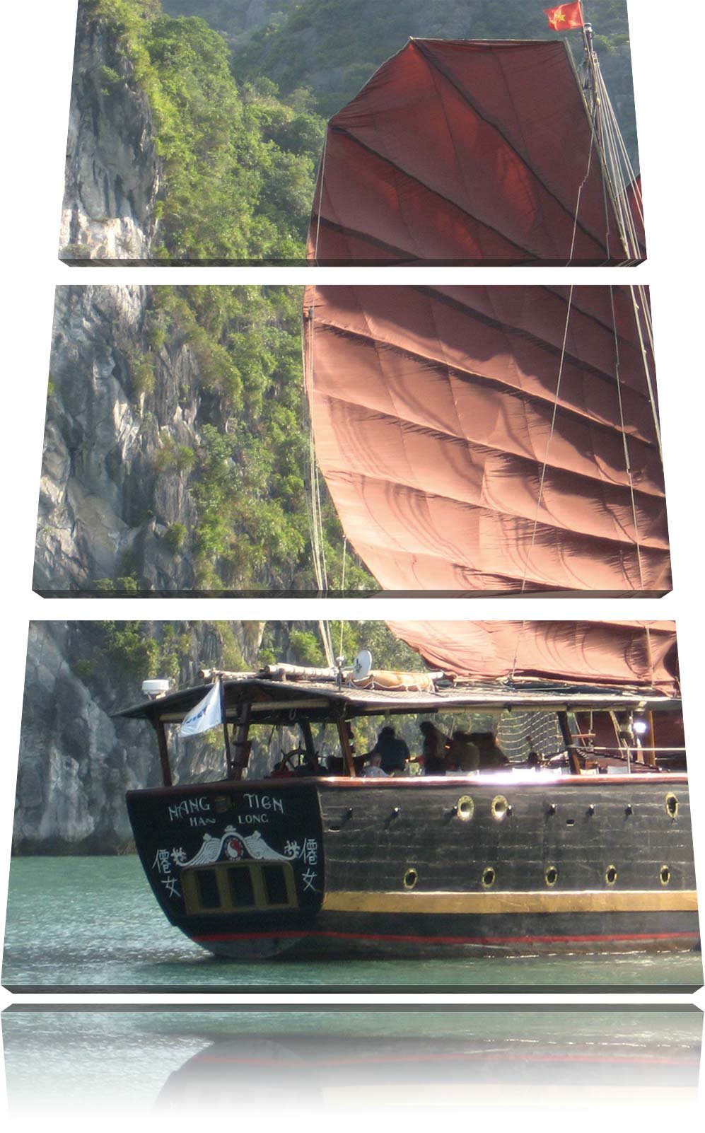 Pixxprint Segelschiff im Sonnenuntergang 3Teiler 120x80 cm Leinwandbild Wandbild Kunstdruck