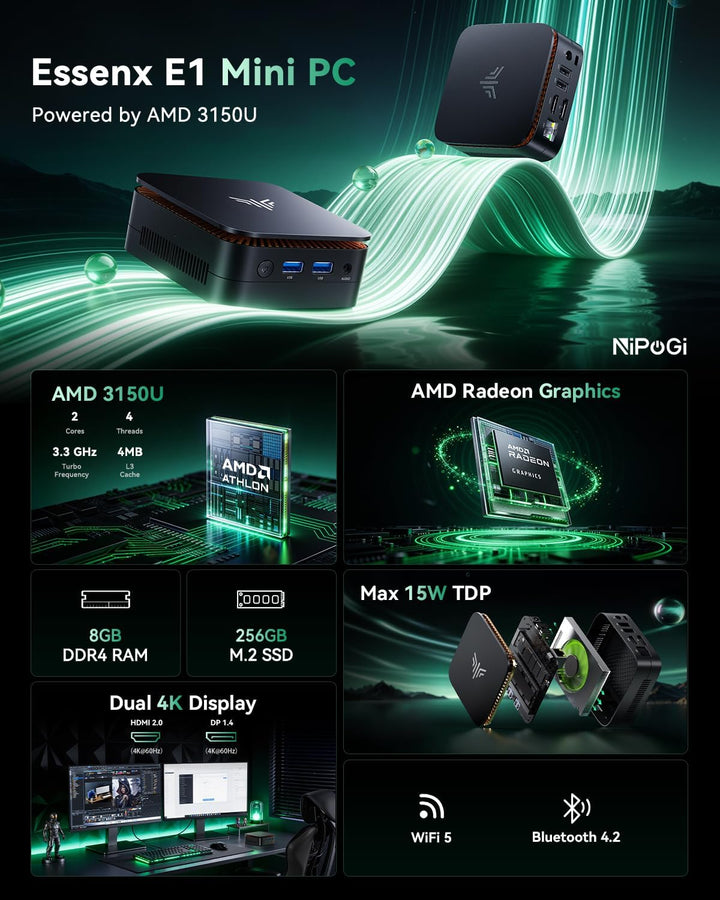 NiPoGi AK1PLUS Mini PC Windows 11 Ιntel Alder Lake-Ν N95(bis zu 3,4 GHz) 8GB DDR4 256GB SSD,Micro PC