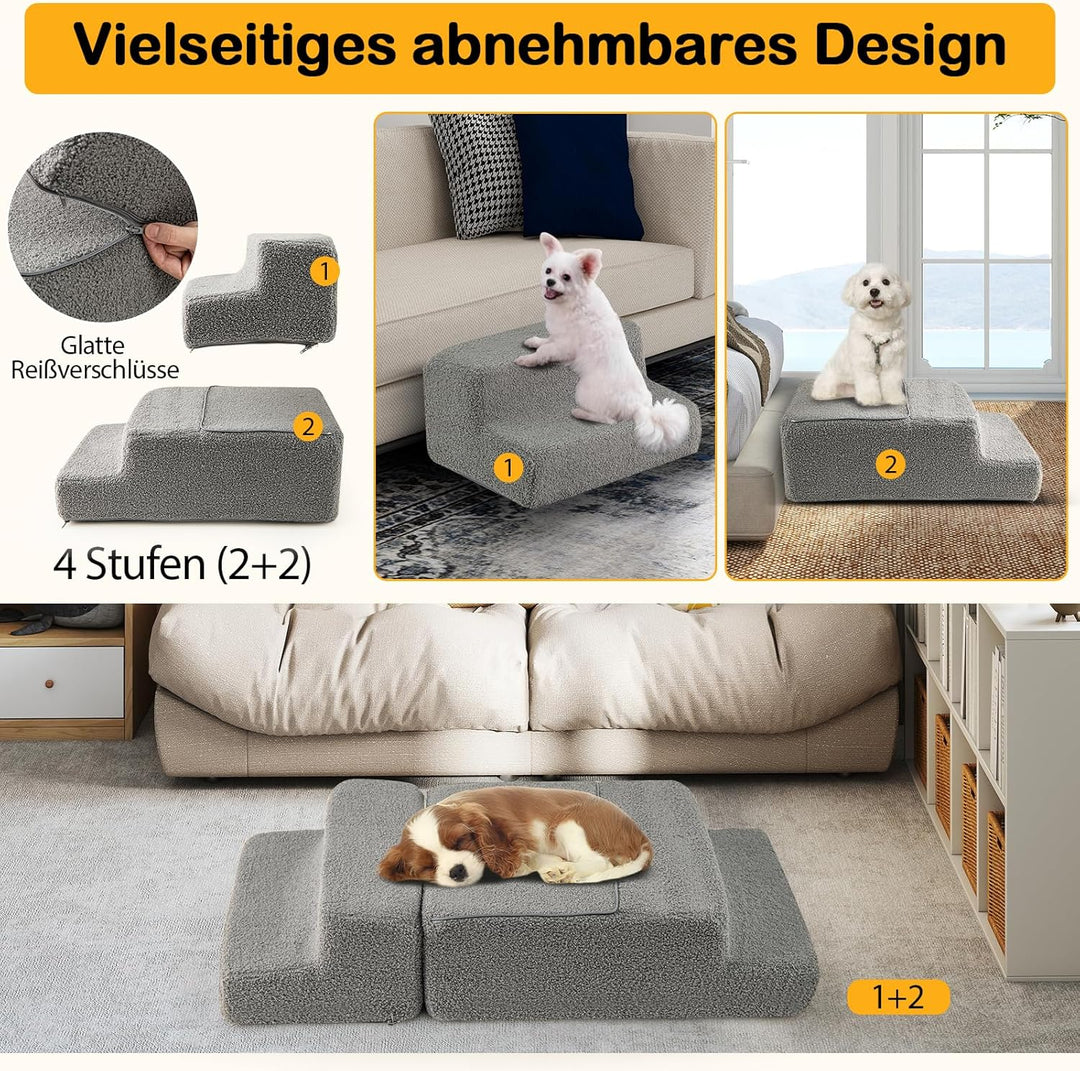 COSTWAY Hundetreppe 4 Stufen, rutschfeste Hundestufe aus Schaumstoff, 2+2 Design, Haustiertreppe für