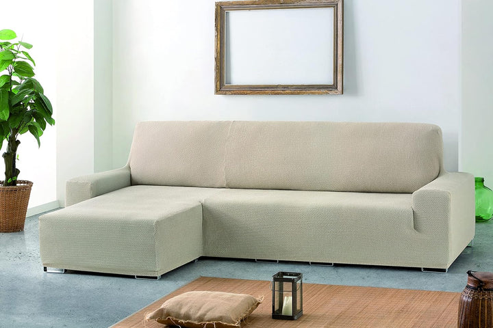 Eysa Cora bielastisch Sofa überwurf Chaise Longue kurzer arm Links, frontalsicht, Farbe 01-beige, Po