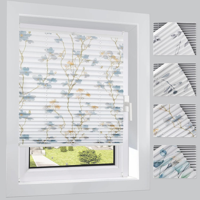 HOMEDEMO Plissee ohne Bohren Verdunkelung mit Botanisch Blumen Muster, Verdunklungsplissee Klemmfix,