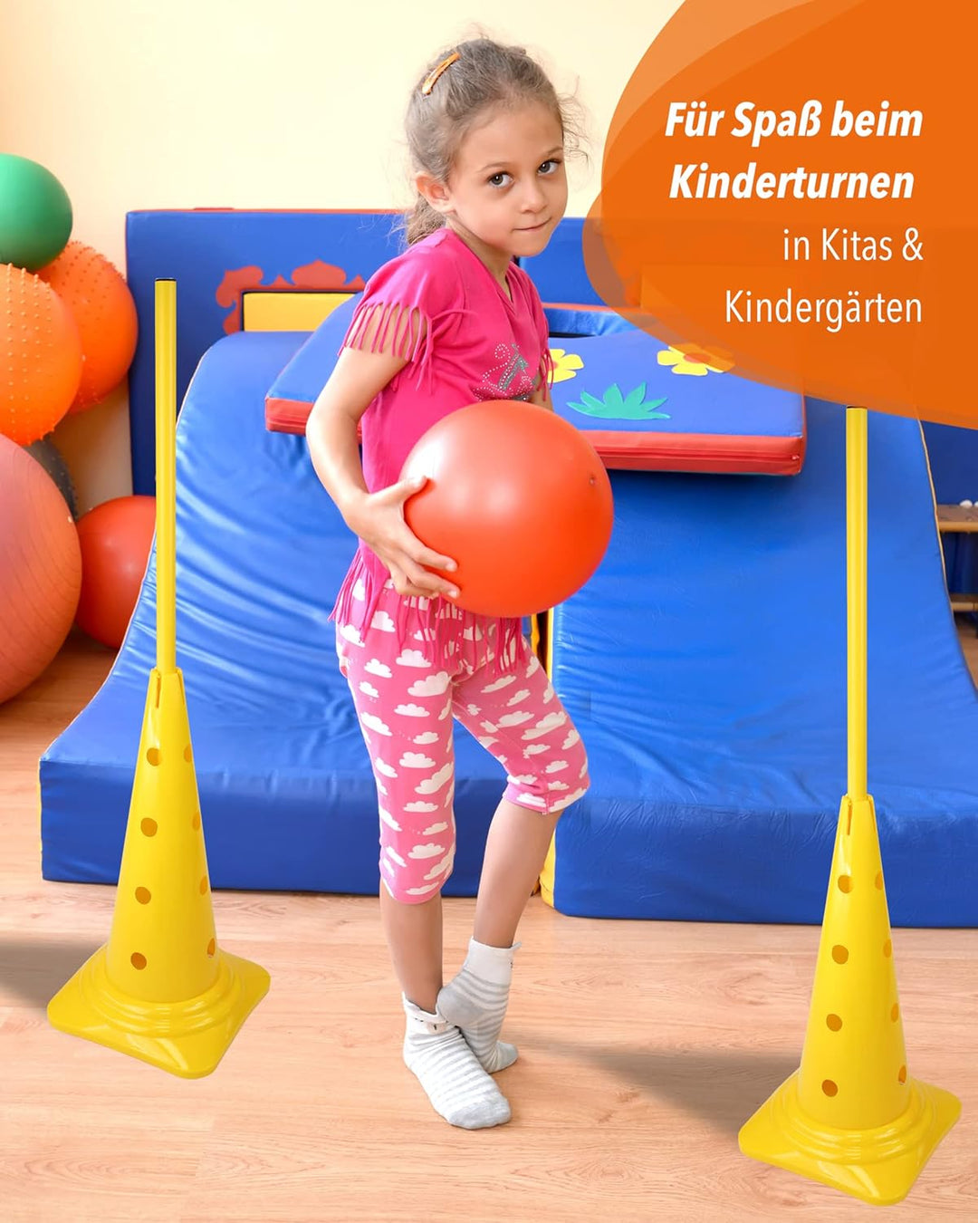 Kombi-Kegel 50 mit Stange 100 cm – 4er Set – Pylone mit Slalomstange – für Slalom-Parcours – Agility