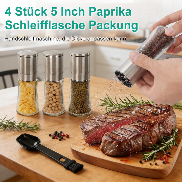 WRENYZK Salz und pfeffermühle 4er Set, Mini Salz und Pfeffermühle Edelstahl Gewürzmühle, Verstellbar