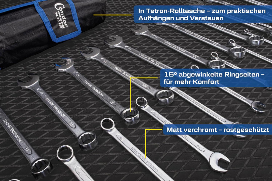 CONDOR Werkzeug 35-25T | Gabel-Ringschlüssel-Satz | 25-tlg. | Chrom-Vanadium-Stahl verchromt | 6-32