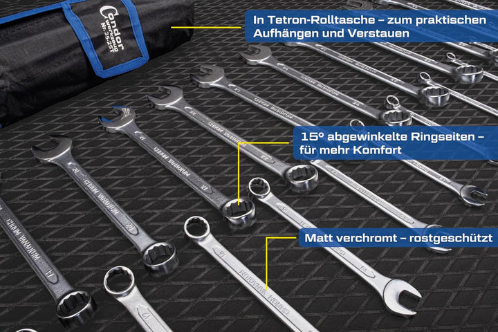 CONDOR Werkzeug 35-25T | Gabel-Ringschlüssel-Satz | 25-tlg. | Chrom-Vanadium-Stahl verchromt | 6-32