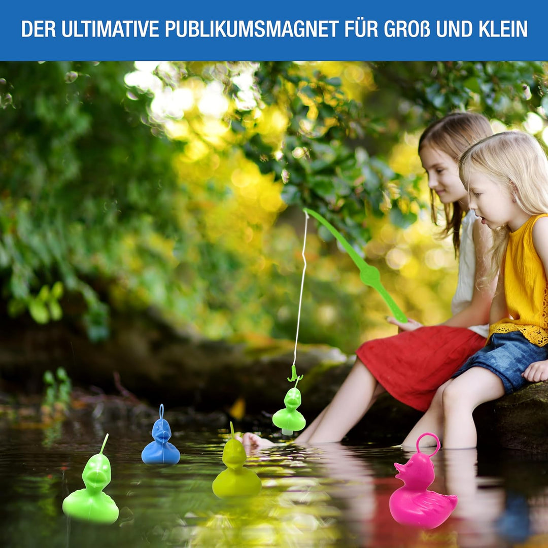AMLI Enten Angeln | 8X bunt Entchen mit Öse & Gewicht | Inkl. 2 Angeln | Entenangeln Spiel Wasser gr