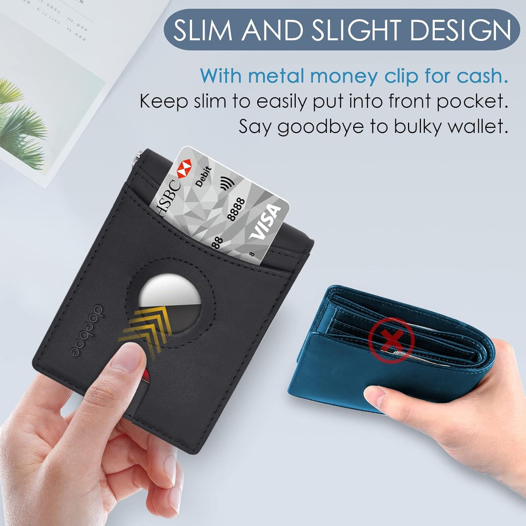 doeboe AirTag Wallet, Echtes Leder Kreditkarte Bifold Wallet mit Geldscheinklammer, Minimalistische