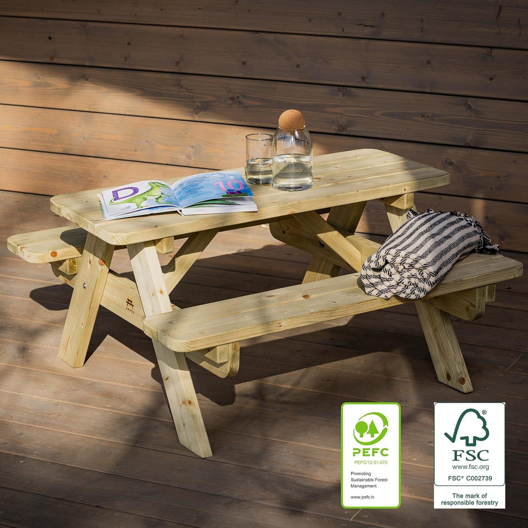 Amata Classic Design Kinder Picknicktisch Mini UNGURS Collection - Wetterfester Picknicktisch aus Ho