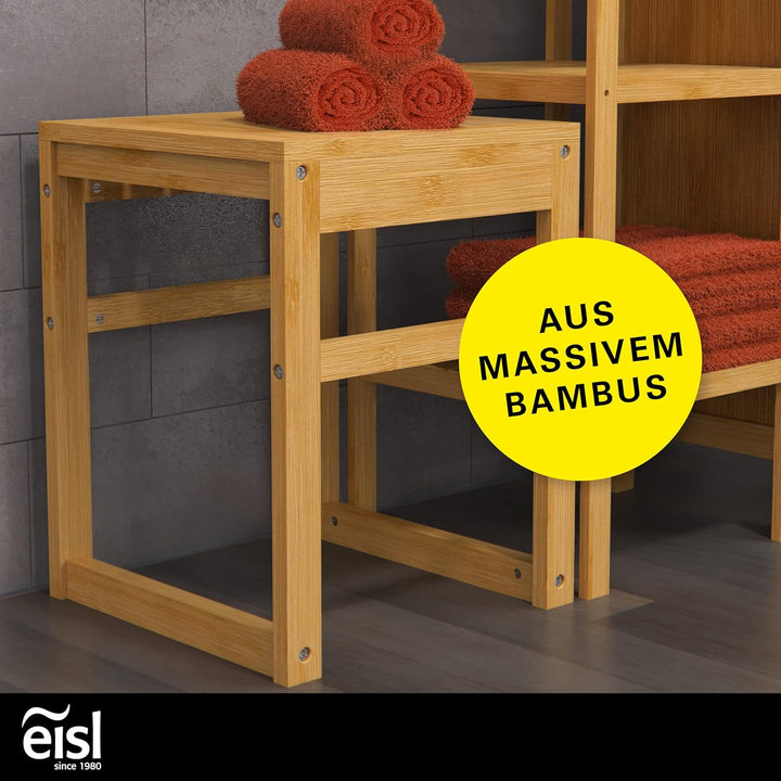 EISL BMBA02-BH2 Bambus Badhocker, Hocker aus Bambus für das Badezimmer, mit Sitzfläche, (B x H x T):