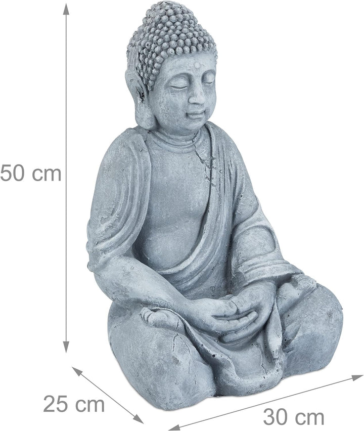 Relaxdays XL Buddha Figur sitzend, 50 cm hoch, Feng Shui, Outdoor, Garten Dekofigur, grosse Zen Budd