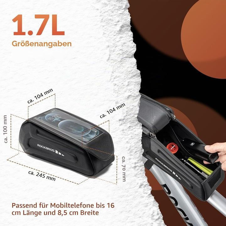 ROCKBROS Fahrradtasche Rahmentasche Wasserdicht Handytasche Touchscreen Lenkertasche für Smartphone