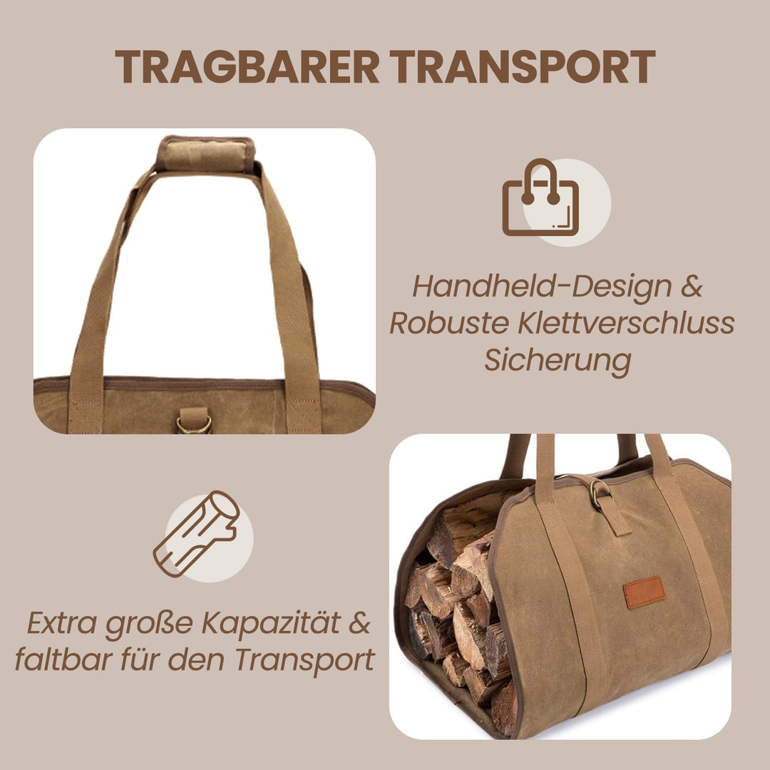 Camping Feuerholz Tragetasche - Tragbares Schwerlast Haltertragtasche aus Gewachstem Canvas, Faltbar