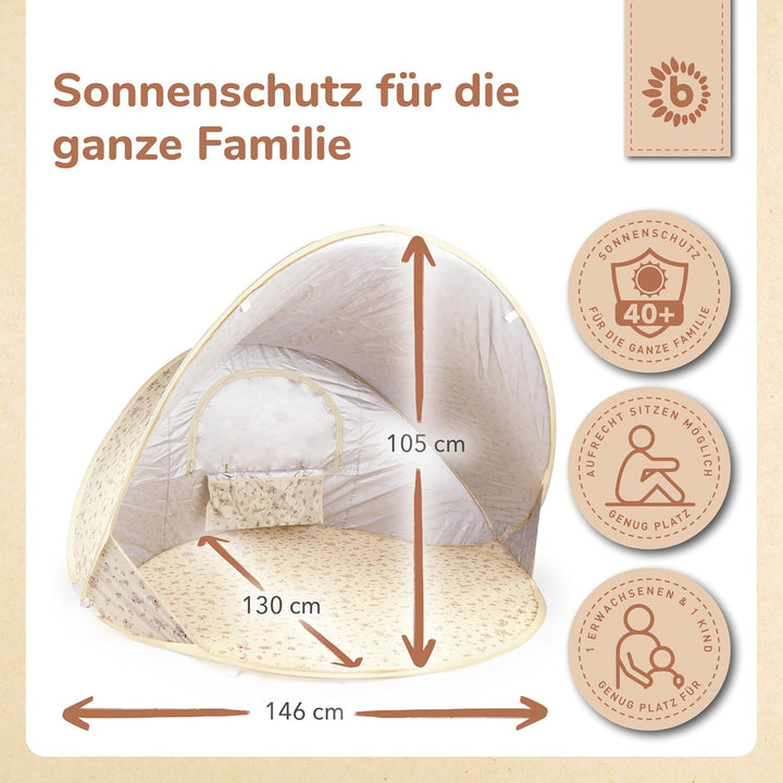 Bieco Ella Pop-up Strandmuschel Vintage Flowers | UV-Schutz 40+ | Strandmuschel Pop Up Baby Zubehör