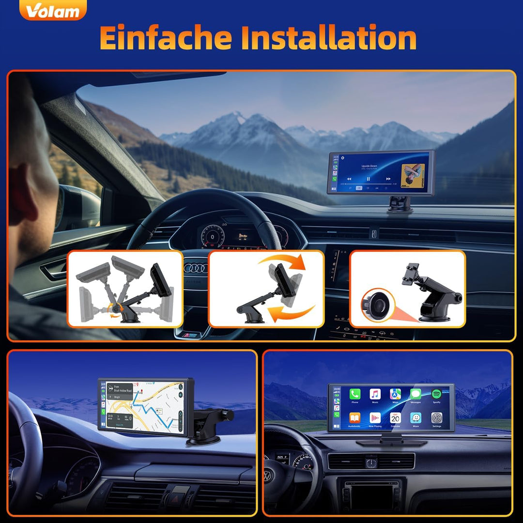 Volam 9.26 Zoll CarPlay Bildschirm,Tragbares Autoradios kompatibel mit Apple CarPlay&Android Auto,Ca