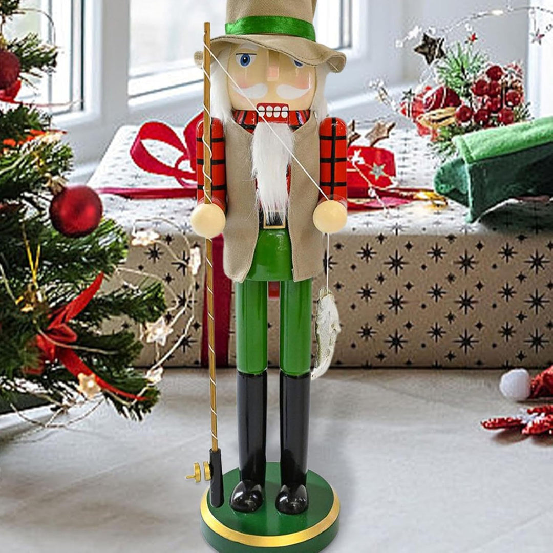 Nussknacker-Figur, 38 cm, Weihnachtsdekoration, -Ornament, Nussknacker-Dekoration, -Angler mit Angel