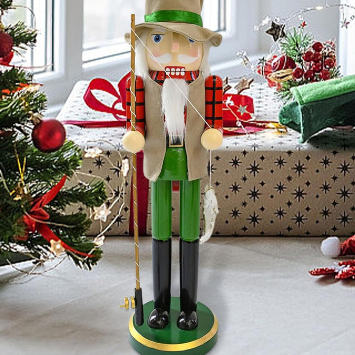Nussknacker-Figur, 38 cm, Weihnachtsdekoration, -Ornament, Nussknacker-Dekoration, -Angler mit Angel