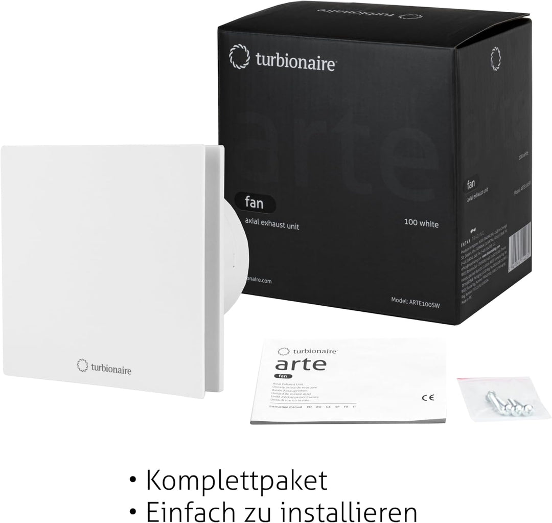 Turbionaire Arte 100 TW Bad Ventilator Timer 100mm Weiss für die Evakuierung Standard für Bad, Küche