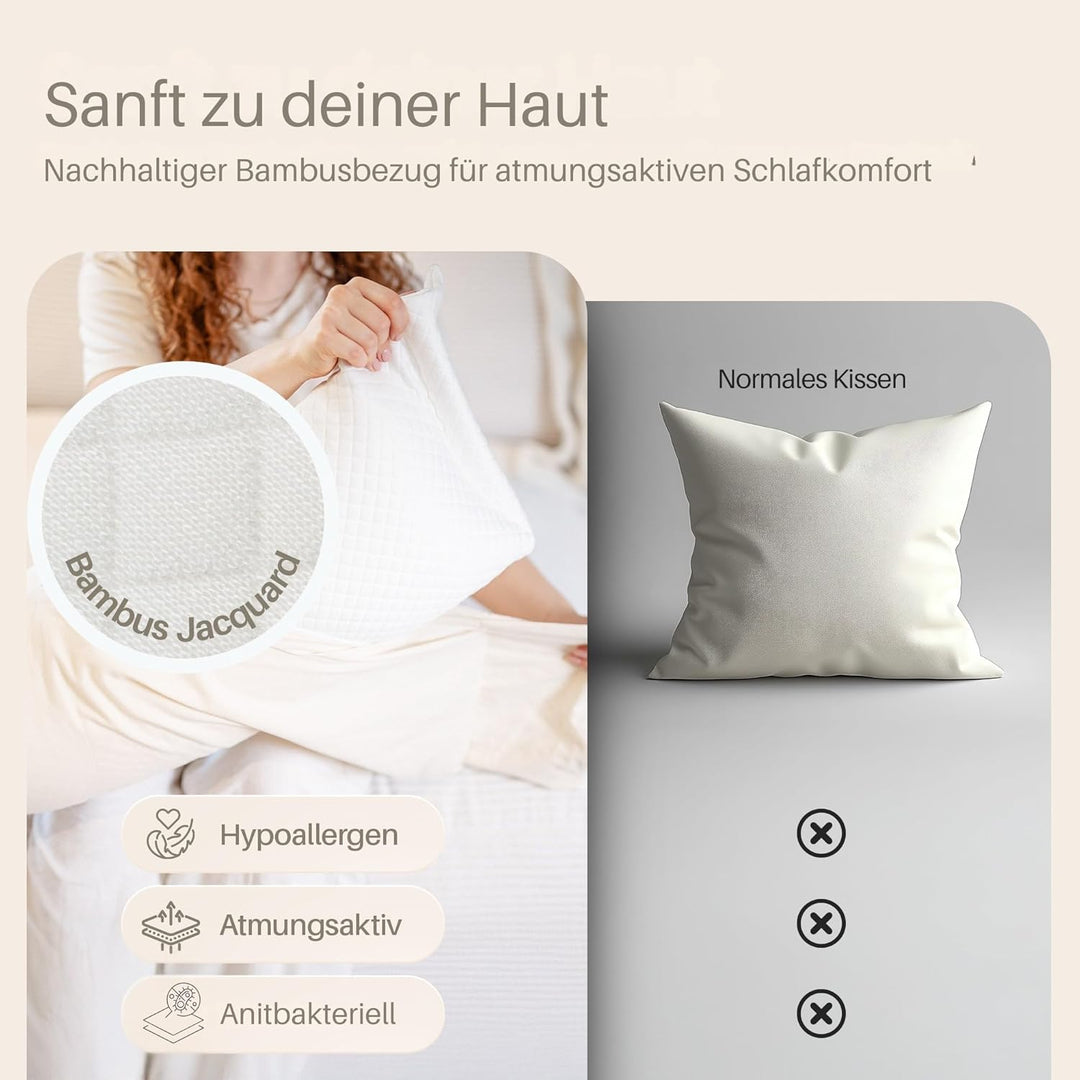 Seitenschläferkissen XL, Schwangerschaftskissen, Stillkissen, Memory Foam Füllung, Kissenbezug 100%
