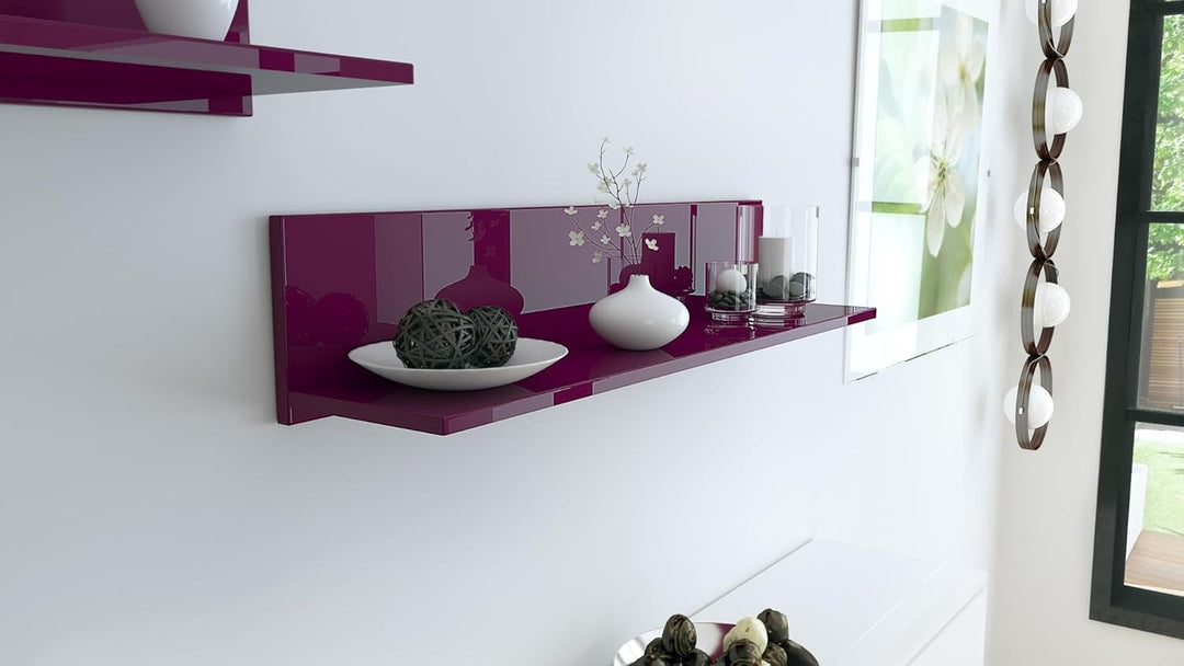 Vladon Wandregal Skadu, Schweberegal mit praktischer Ablage, Brombeer Hochglanz (97,5 x 18,5 x 18,5
