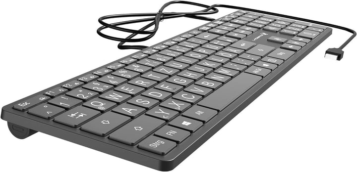 Lacerto® | Deutsche Tastatur (QWERTZ) mit grossen Buchstaben, weisser LED-Beleuchtung & USB-Anschlus