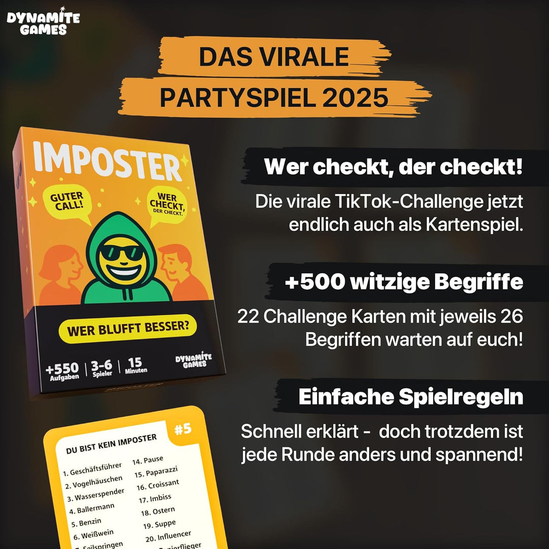 Imposter – Wer ist der Hochstapler? | +550 Aufgaben | das virale Partyspiel | Bluffen, Raten & Lache