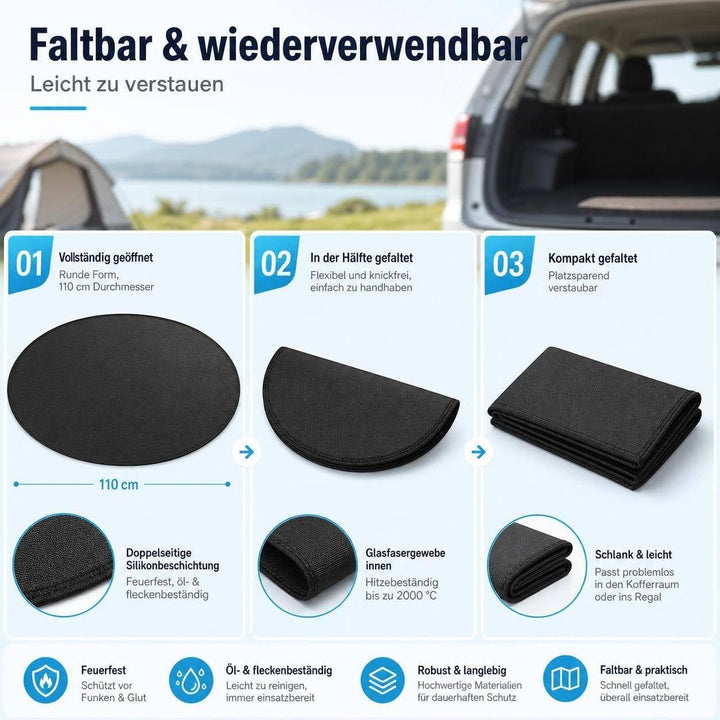 Feuerfeste Unterlage Rund, Hitzebeständige Bodenschutzmatte für Feuerschale &amp; Grill, wasserdicht &amp; ö