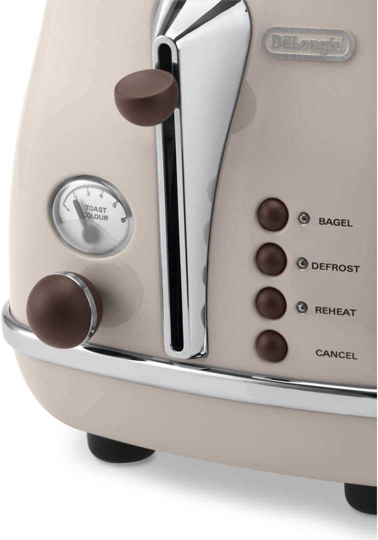 De'Longhi Toaster Icona Vintage CTOV2103.BG - 2-Schlitz-Toaster mit Brötchenaufsatz, Edelstahl in el