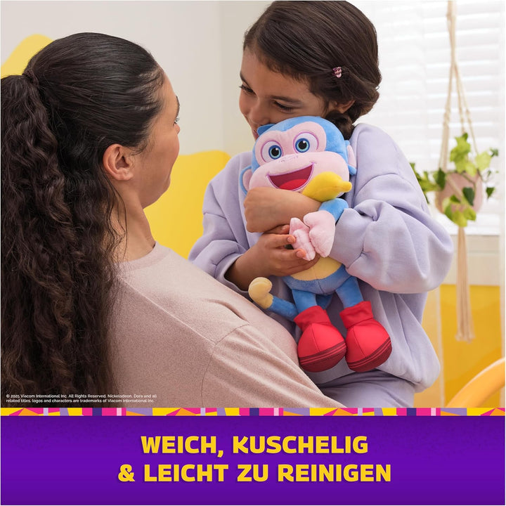 DORA Bananenfreund Boots - ca. 30 cm grosse, interaktive Plüschfigur zur beliebten TV-Serie mit 2 Li