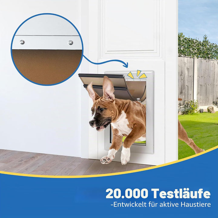 Hundeklappe mittelgrosse Hunde – Aluminium, Mit Schloss für Sicherheit, Einfaches EIN- & Ausgehen, E