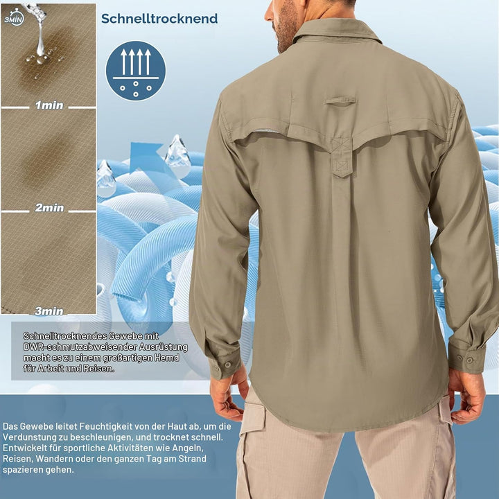 Hemd Herren Safari UPF50+ UV Schutz Wanderhemd Herren Langarm Funktionshemd Outdoorhemd Atmungsaktiv