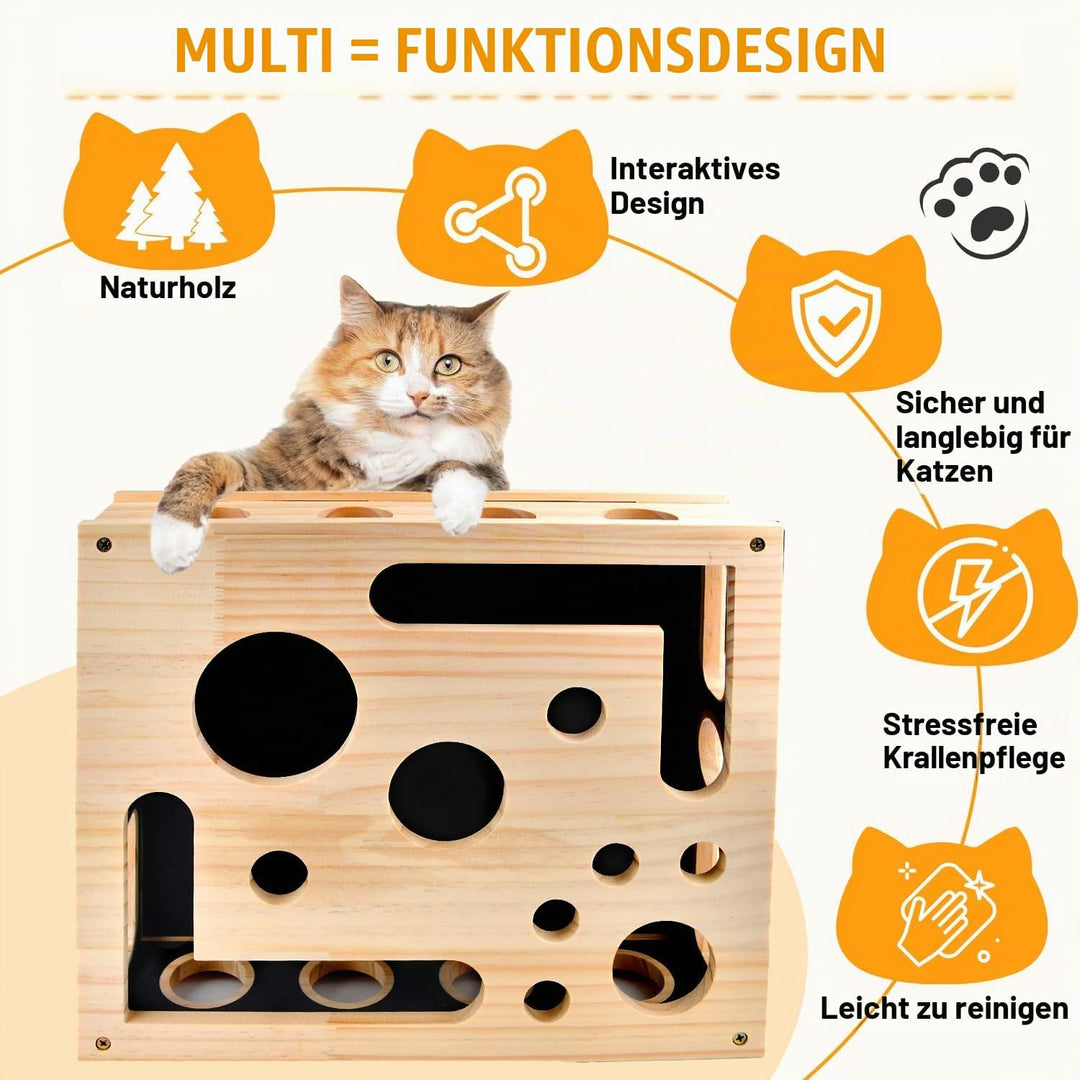 Katzenkratzpuzzle Anreicherungsbox, Katzen Kratzbrett, AnreicherungsBox Katzen Nagelfeilen Holz mit