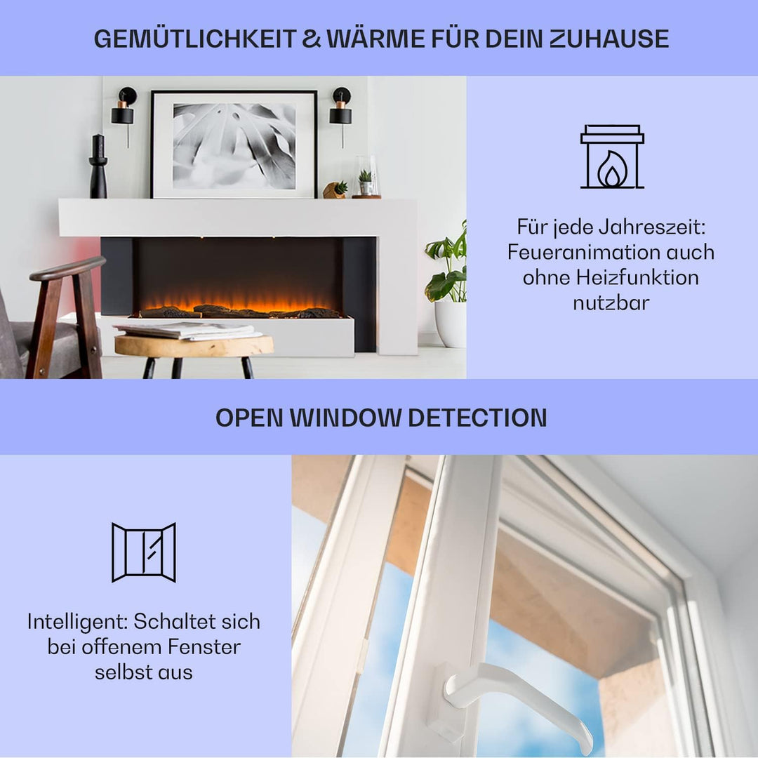 Klarstein Deko Kamin mit LED-Flammen, Elektro Kamin mit Heizung, 2000W Elektrischer Kamin, Sparsamer
