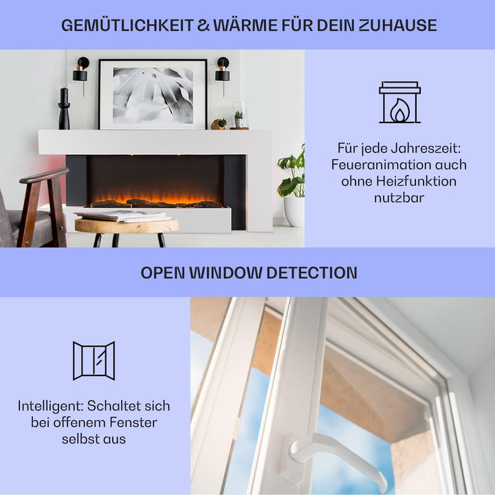 Klarstein Deko Kamin mit LED-Flammen, Elektro Kamin mit Heizung, 2000W Elektrischer Kamin, Sparsamer