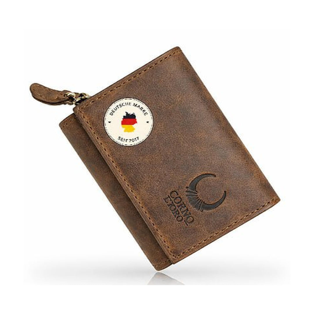 Corno d´Oro Handmade Kleines Portemonnaie Damen Leder I Mini Geldbörse Damen mit RFID Blocker und Mü