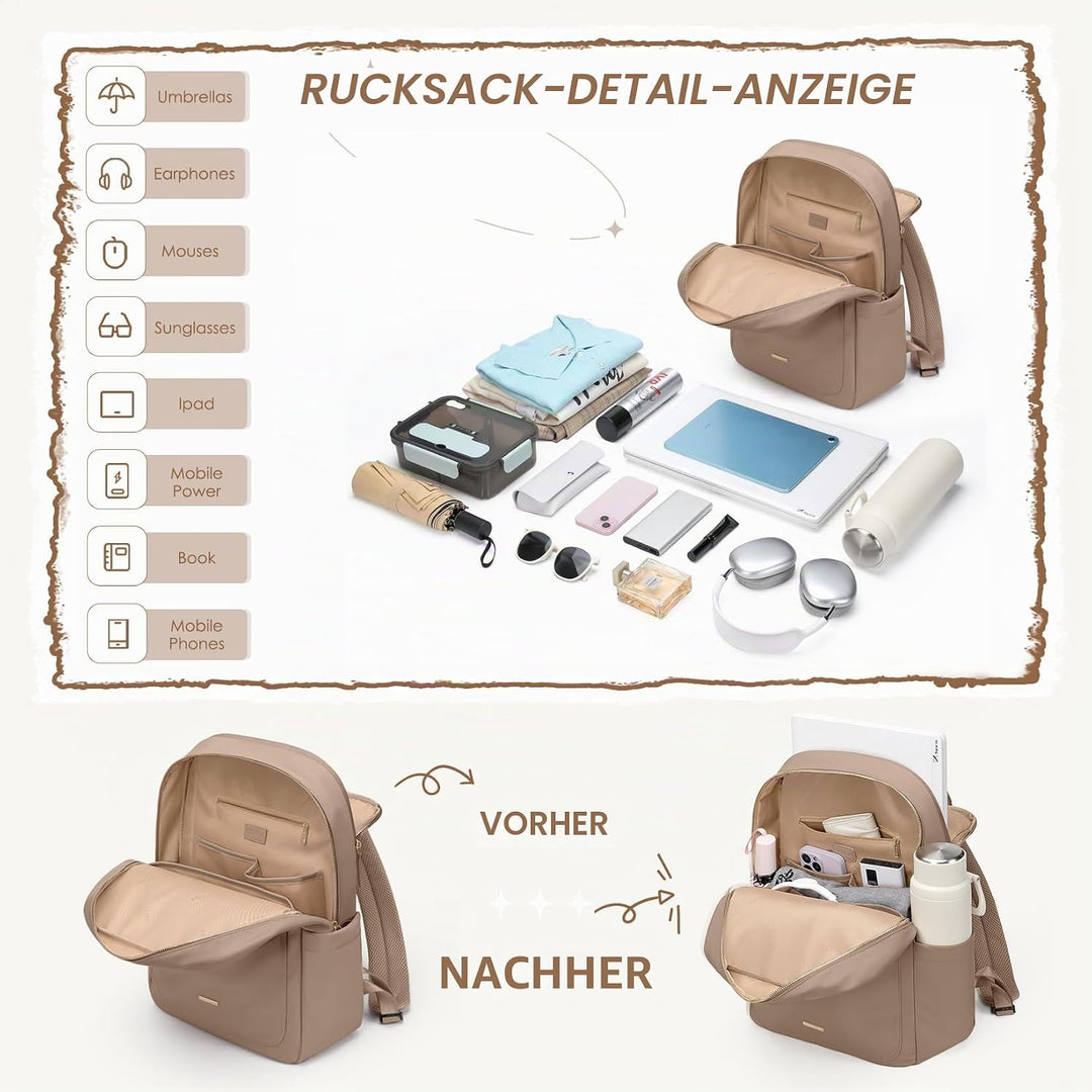 Rucksack Damen Herren Elegant,16 Zoll Laptop Rucksack Wasserdicht mit Laptopfach, Business Laptoptas