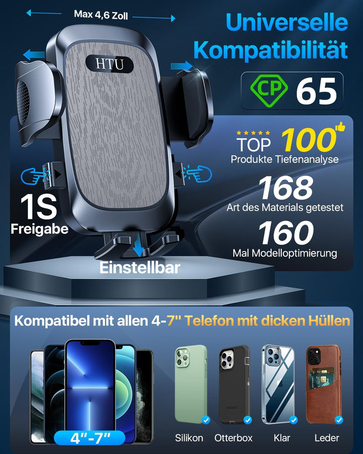 HTU 2026【Militär-Klasse】 Handyhalterung Auto【Stärkste Saugnapf & Lüftung】 4 in 1 Handy Halterung Aut