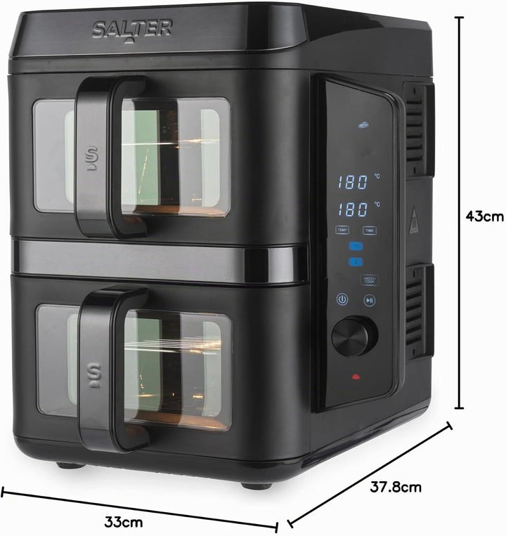 Salter VertiCook View Heissluftfritteuse - Vertikale Doppelschublade, Kochen auf 4 Ebenen, 9L Kapazi