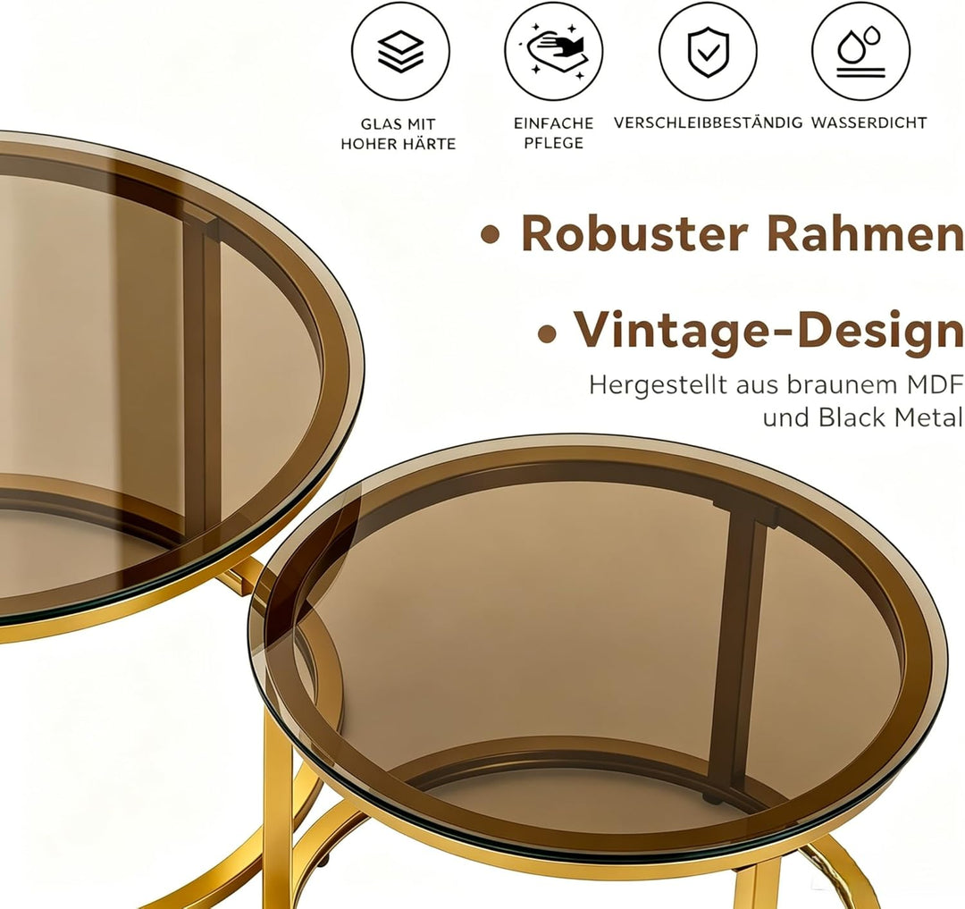 Hawthyhome Runde Beistelltisch 2er Set, Moderner Wohnzimmertisch für Wohnzimmer, Couchtische Set Sat