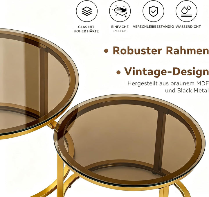Hawthyhome Runde Beistelltisch 2er Set, Moderner Wohnzimmertisch für Wohnzimmer, Couchtische Set Sat