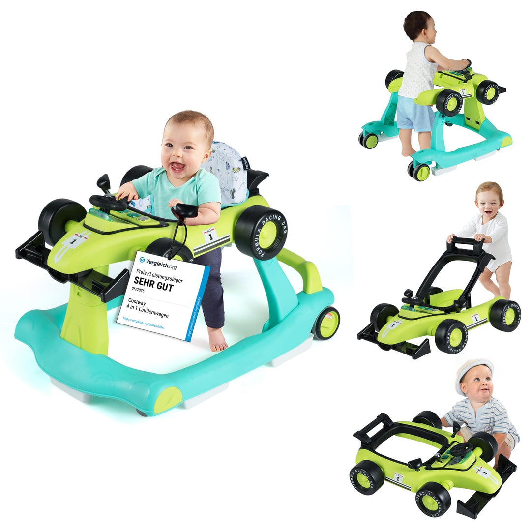COSTWAY 4 in 1 Lauflernhilfe, Lauflernwagen klappbar mit verstellbarer Höhe & Geschwindigkeit, Baby