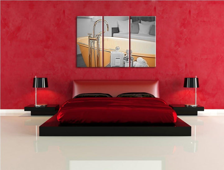 stilvolle alte Badewanne schwarz/weiss Deluxe 3-Teiler Leinwandbild 120x80 Bild auf Leinwand, XXL ri