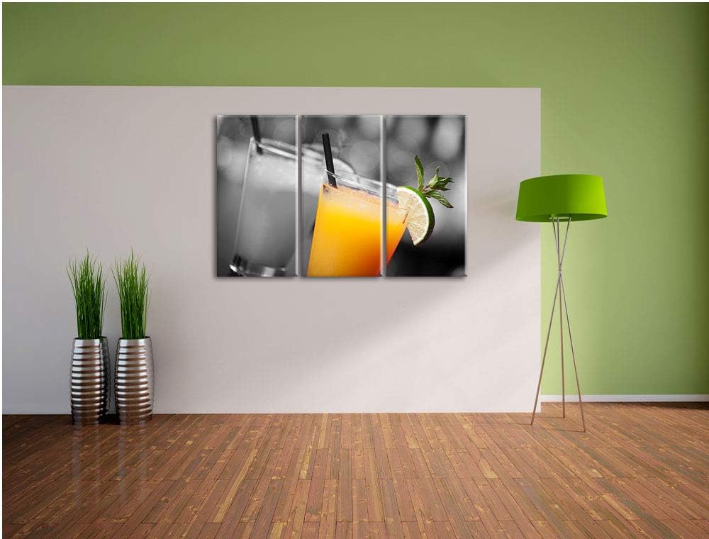 Leckerer fruchtiger Sommercocktail schwarz/weiss 3-Teiler Leinwandbild 120x80 Bild auf Leinwand, XXL
