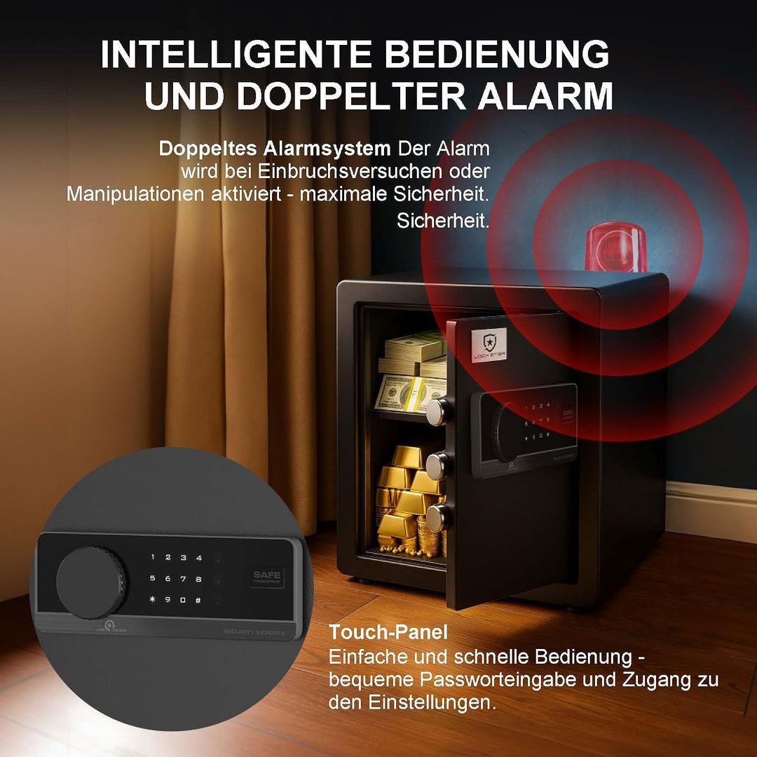 EXTRALINK Tresor für Zuhause – Elektronischer Safe mit Touchscreen, Doppelalarm, Feuerfest, Wandmont