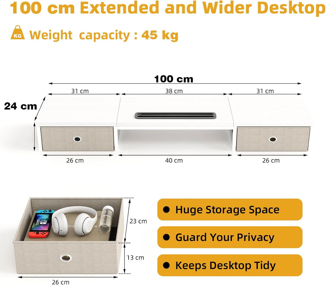 Dual Monitor Stand Riser mit 2 Schubladen - 100CM grosse Lagerung Computer Monitorständer für 2 Moni