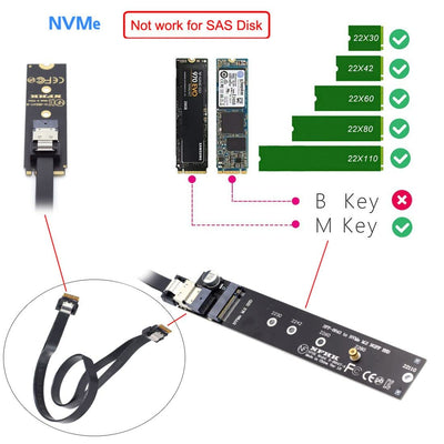 chenyang CY M.2 NVME NGFF M-Key SSD Stecker auf Buchse Verlängerungskabel 40cm mit SFF-8654 Steckera