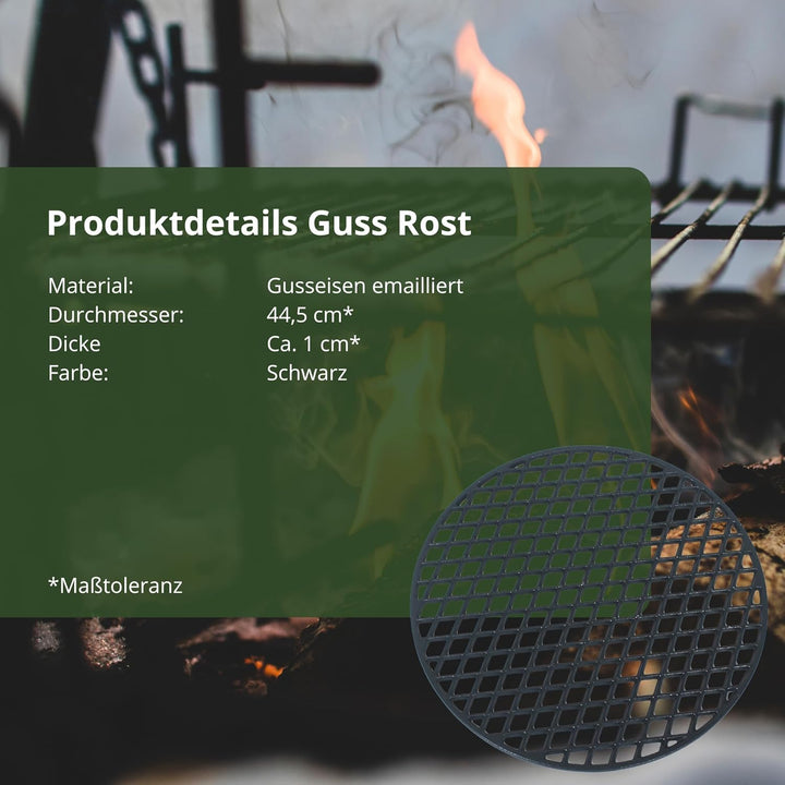 HeRo24 Guss Grillrost Ø 44,5cm emailliert massiv Inclusive 2 Griffe ! auch z.B für Weber 45,46,47cm