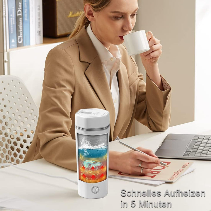 Rauwseul Reise-Elektrisch-Wasserkocher, 450 ml tragbarer Mini-Heizbecher, 3 in 1 Mini-Thermoskanne 3