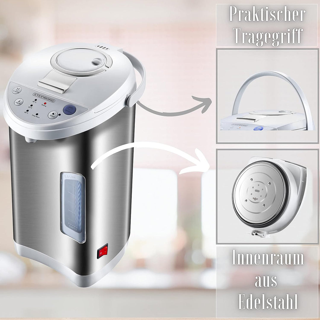 Thermopot 5 Liter | Perfekt für Glühwein geeignet | Edelstahl Heisswasserspender | Glühweinkocher |