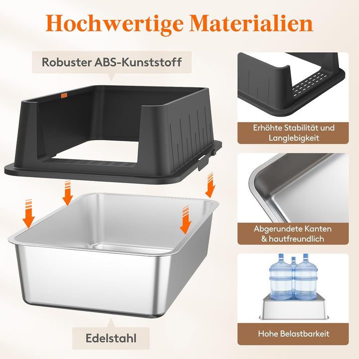 Lifewit 28L Katzenklo Edelstahl gross mit Schaufel und Pedal für grosse Katzen, Katzenklo Offen 60 x