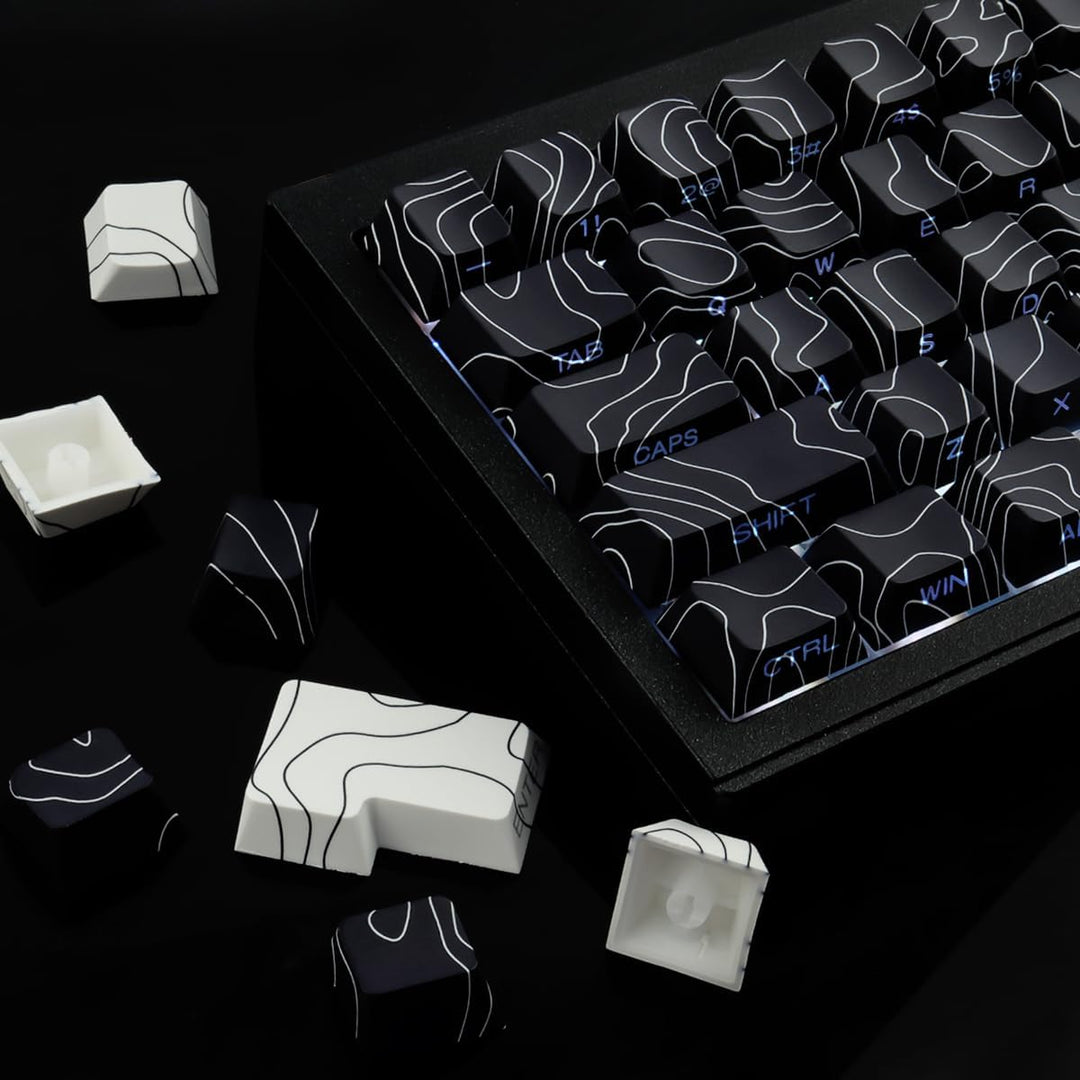 Sunzit PBT Keycaps, Schwarz&Weiss Topographische 131 Tasten Custom Cherry Profil Dye Sublimation Shi